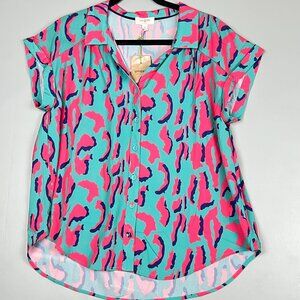 Umgee Button Up Blouse Medium NWT Fabric Covered Buttons